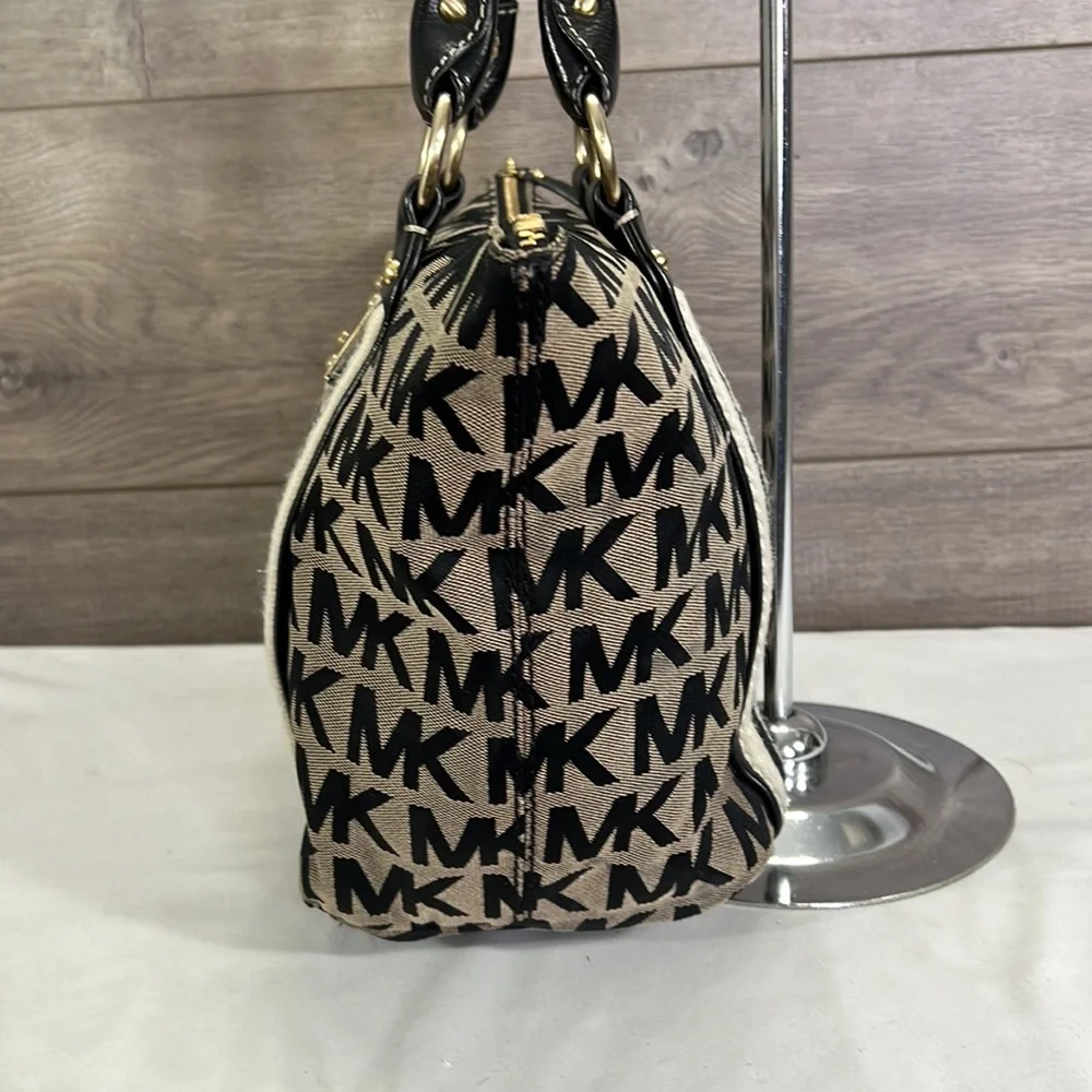 Michael Kors Grey and Black Canvas Hobo Shoulder Bag